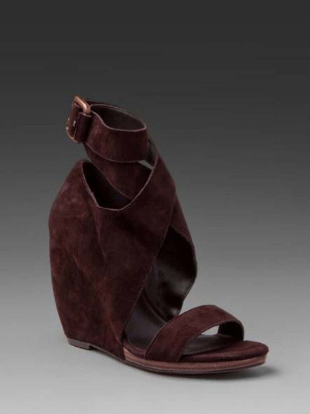 Joe's Jeans Candy Dark Brown Ankle Wrap Wedge Sandals